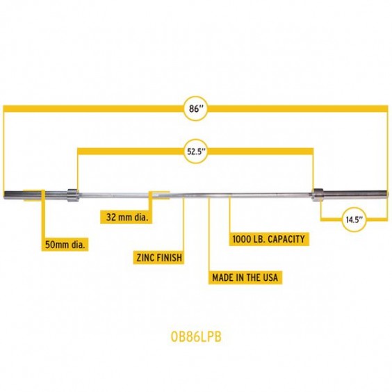 Гриф Body-Solid олимпийский прямой 86" до 450 кг хромированный класс-ZINK OB86LPB