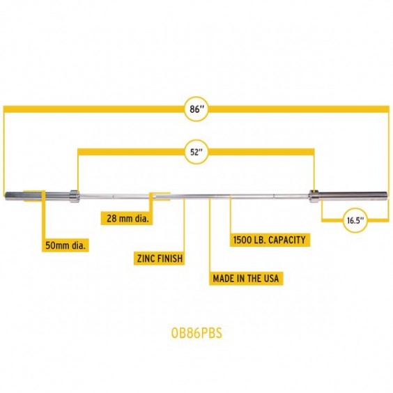 Гриф Body-Solid олимпийский прямой 86" до 679 кг хромированный класс-SILVER OB86PBS