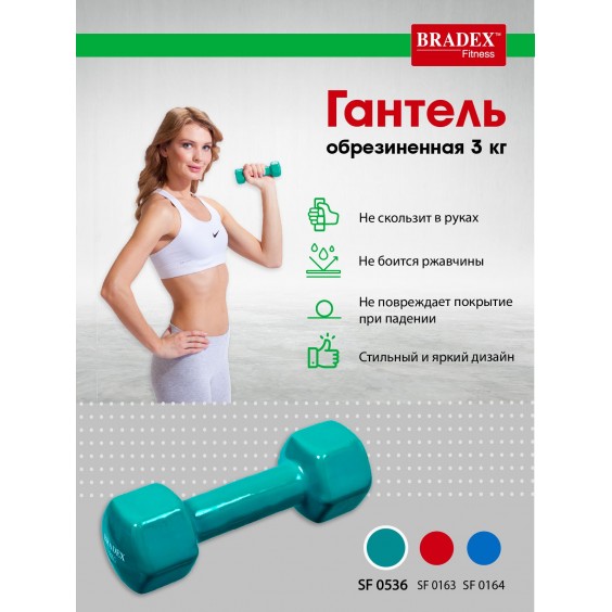 Гантель Bradex обрезиненная 3 кг, голубая SF 0536