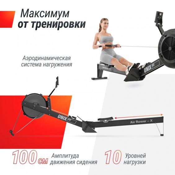 Гребной тренажер Unixfit Air Rower-X Black