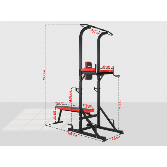 Тренажер Unixfit турник-пресс-брусья со скамьей POWER TOWER 120P